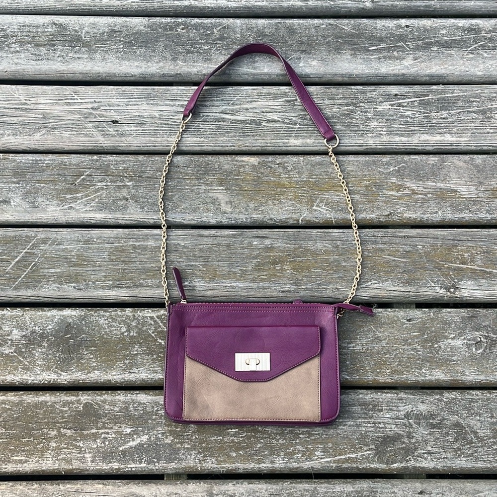 Urban Expressions Purple and Tan Crossbody Bag Vegan